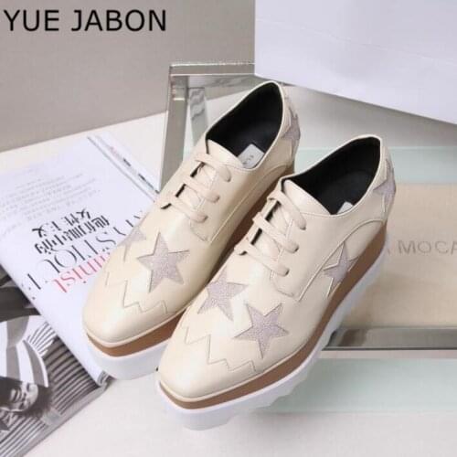 Newest Stars Shoes Bottom Platform Shoes Straps High-heeled Square Head Wedges Single Shoes Genuine Leather Women Casual Shoes