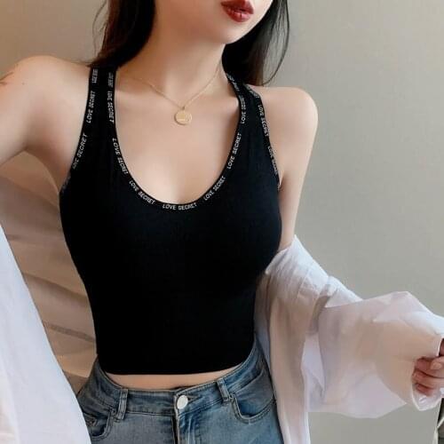 Letter printing Streetwear Sleeveless Crop Top sports Women Camisole Sexy Cross Camis Slim Female Camis 2021 Summer halter top