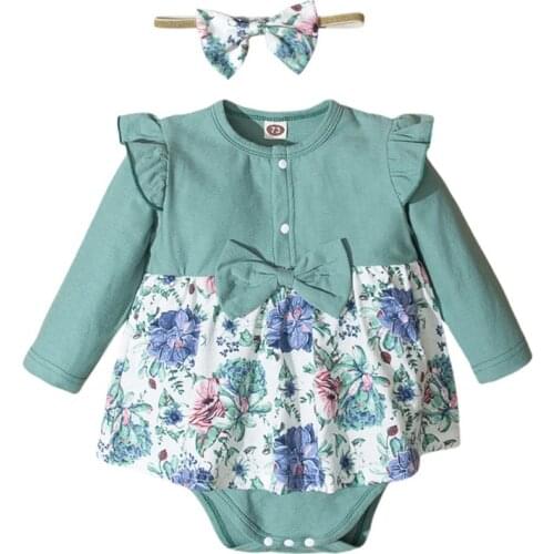Spring Autumn Fall Simple Style Fashion Newborn Baby Cotton Flowers Print Long Sleeve Triangle Bodysuit For Baby Girl