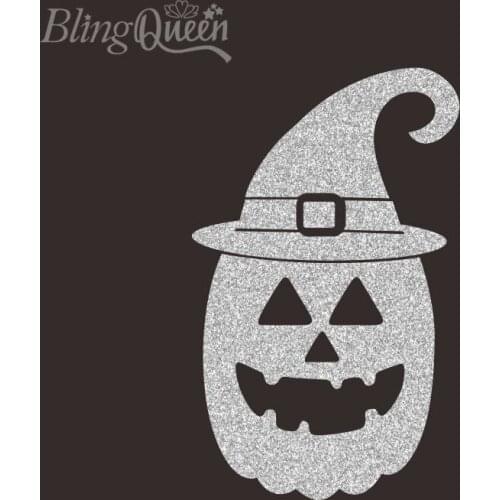 BlingQueen 12PCS/LOT Iron On Glitter Heat Transfers Vinyl Ironing Thermal Stickers T-shirt DIY Patches Witch Pumpkin Design