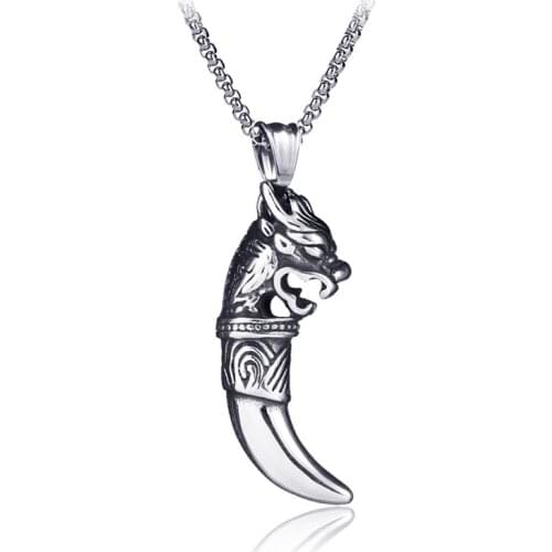 Vintage Viking Wolf Tooth Stainless Steel Pendant Necklace High Quality Spike Punk Jewelry for Men Male Birthday Gift LN3004