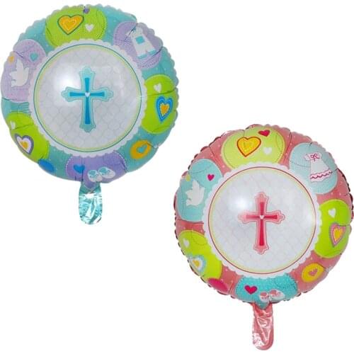 10pcs Blue Pink Cross Balloon Foil Mylar Baptism Christening First Communion Eucharist Confirmation Religious Party Decorations