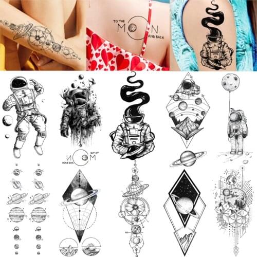 Spaceman Temporary Tattoos Sticker For Children Astronaut Tatoo To The Moon Universe Fake Tattoo illustration For Man Woman Kids
