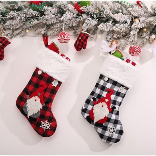 Christmas Tree Skirts Three-dimensional Forester Knitted Wool Stocking Candy Socks Black And White Lattice Festival Supplies