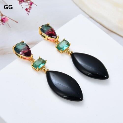 GuaiGuai Jewelry Multi Color Crystal Black Onyx Dangle Stud Earrings For Women