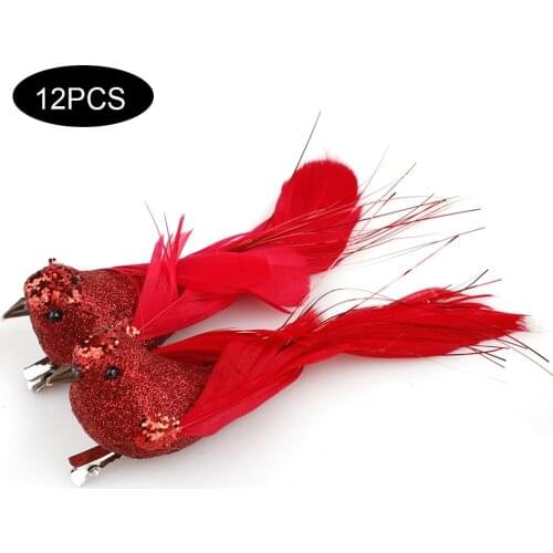 Cardinal Clip On Christmas Tree Ornament Door Ornaments with Alligator Clips Attached Red White Feathers Artificial Birds