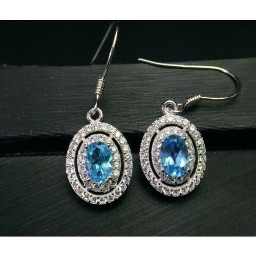 Tested Natural Blue Topaz Drop Earrings for Women, 4*6mm Birthstone, 925 Sterling Silver with Velvet Box Certificate FR140