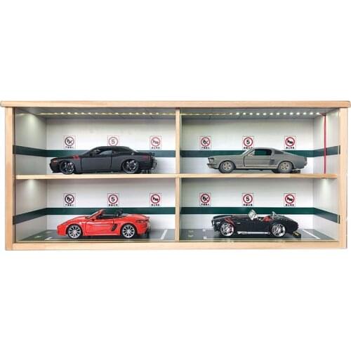 1:24 Car Model Dustproof Storage Display Box Solid Wood Garage Model Scene with Light