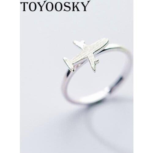100% 925 Real. Sterling Silver Adjustable Aircraft Airplane Matt Plane Opening Ring Sizable 5 6 7 Girls Charming Gift