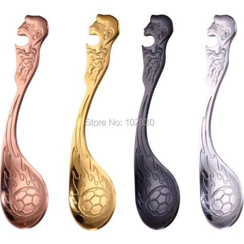 100pcs Stainless Steel Football Spoons Coffee Tea Long Handle Ice Coffee Spoon Flatware Drinking Tools with bottle opener