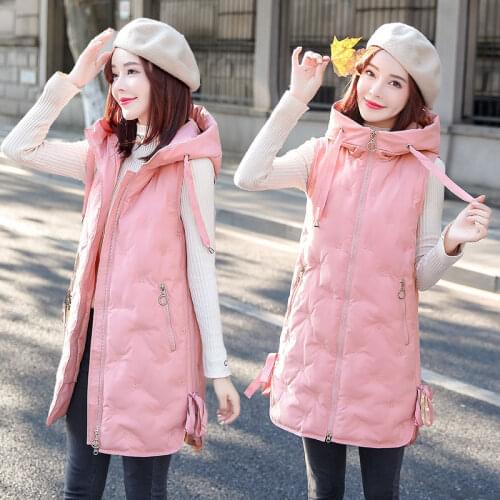 2021 New Autumn Winter Cotton Vest Jacket Womens Warm Sleeveless Coat Hooded Student Slim Waistcoat Plus Size Female Outwear