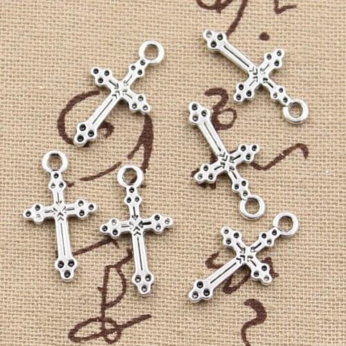 30pcs Charms Christian Cross 15x7mm Antique Making Pendant fit,Vintage Tibetan Bronze Silver color,DIY Handmade Jewelry