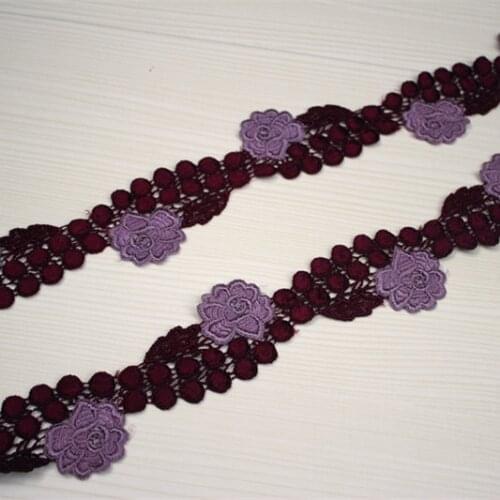 4.5cm 1.77"wide-3yards/lot Diy Craft Delicate Water soluble Embroidered Lace Trim in Maroon+Purple,Venise Lace Trim,Lace Ribbon