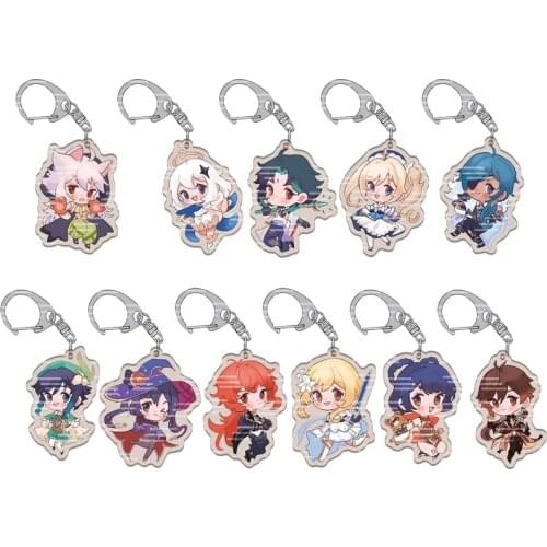 22pcs/lot Genshin Impact Venti Keychain Double Sided Zhongli Diluc Paimon Figure Acrylic Pendant Keyring Jewelry Wholesale
