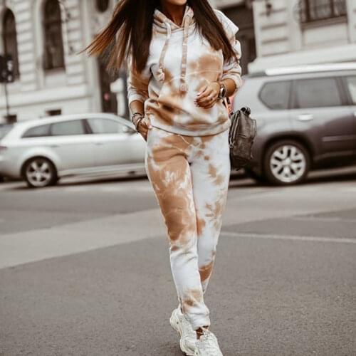 BAMBOOBOY Women Autumn Fashion Tie Dye Pocket Hoody Pants Loose Sports Casual Two Piece Set FD050