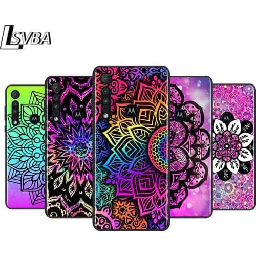 Mandala Yoga Art for Motorola G9 G8 G E7 E6 One Play Marco Hyper Fusion Stylus Power Edge Plus Black Phone Case