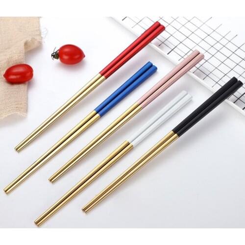 DHL 304 Stainless Steel Chopsticks Gold Black Silver Square Chopsticks Bar Restaurant Kitchen Supplies Christmas Party SN2800