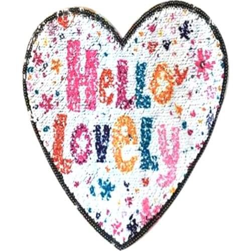 T-shirt Girl Patch 19cm Hello Lovely flip the double sided Patches for clothing Reversible change color sequins T shirt Women