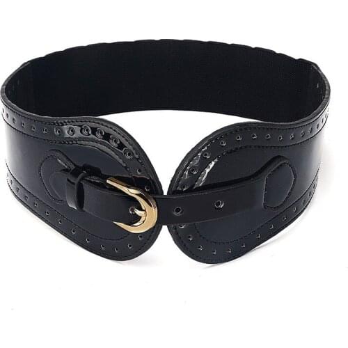 [HIMUNU] New cowhide Genuine leather Women Belts Luxury Designer Pin Buckle wide Female Belt Three colors Elasticity Cummerbund