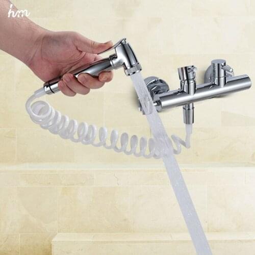 Hm Bidet Faucets High Pressure Bidet Shower Toilet Handheld Brass Bidets Taps Set Bathroom Shower Valve Cold and Hot Bidets