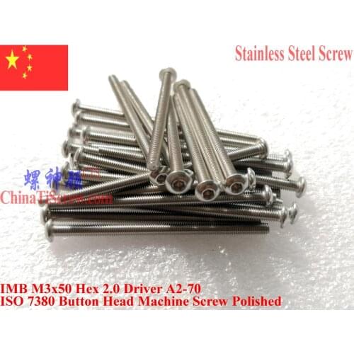 ISO 7380 Stainless Steel screws M3x50 Button Head Hex Driver A2-70 Polished ROHS 100 pcs