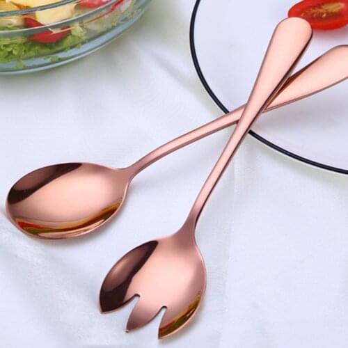 2 PCS Stainless Steel Salad Spoon Set 2-in-1 Salad Fork 19.7*4.7cm Multi-color TBS Cutlery for Fruit Noodles Vegetables C1