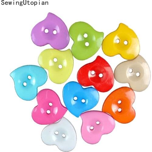 100PCS Resin Round Sewing Button Heart 2 Hole Resin Decorative Sewing Buttons for Sewing Scrapbook Crafts DLY Decoration