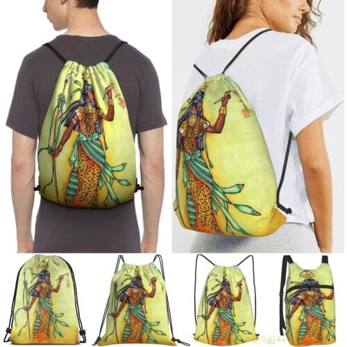 Seshat - Goddess Of Writing And Knowledge Men Outdoor Travel Gym Bag Waterproof Drawstring Backpack Women Fitness Sackpack Bag