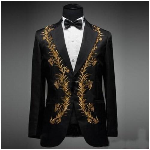 Black Embroidery Men Suits 3pcs(Jacket+Pant+Vest+Tie) Wedding Prom Groom Mens Suits Tuxedos For Men Prom Tuxedos Best Men Suits