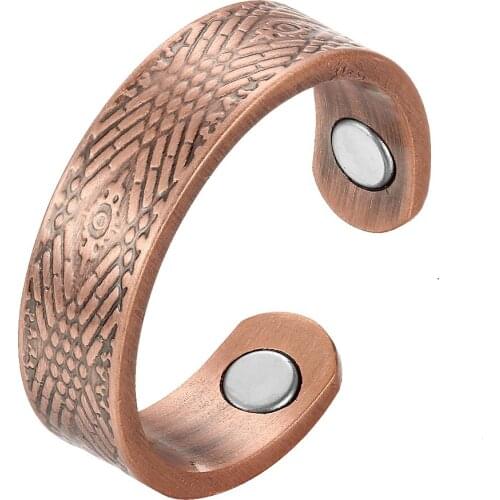 Oktrendy Copper Magnetic Ring Mens Health Energy Simple Adjustable Ring Open Cuff Pure Copper Finger Ring for Arthritis Pain