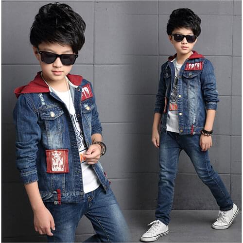 Baby Boy Clothes Cowboy Suits Casual Spring Autumn Hooded Jackets Outwear +Jeans 2Pieces Suits For 4-12Yrs Boys Clothing Outfit