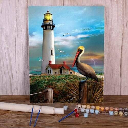 Landscape Lighthouse Painting By Numbers Set Oil Paints 40*50 Boards By Numbers Handmade Crafts For Wholesale