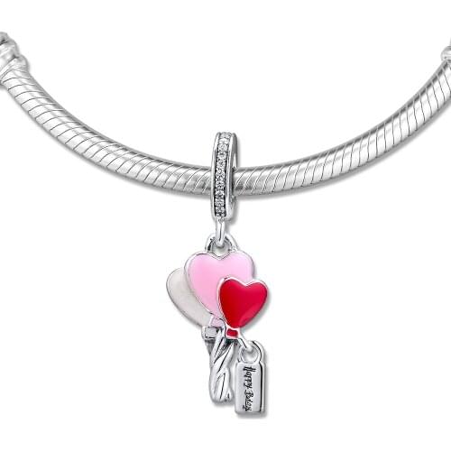 Fits for Pandora Charms Bracelets Heart Balloons Dangle Beads 100% 925 Sterling-Silver-Jewelry Free Shipping