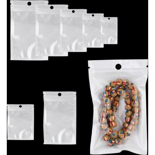 50pcs/lot White Clear Self Seal Zipper Plastic Retail Packaging Poly Pouches Ziplock Zip Lock Bags Package With Hang Hole
