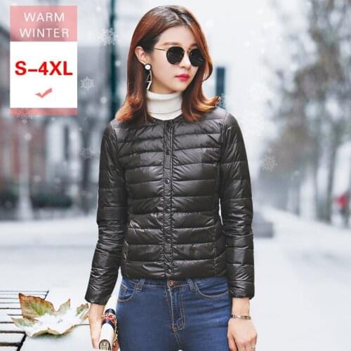 New Winter Women Ultra Light White Duck Down Jacket Short Thin Casual Round Collar Down Coat Female Warm Liner Plus Size S-3XL