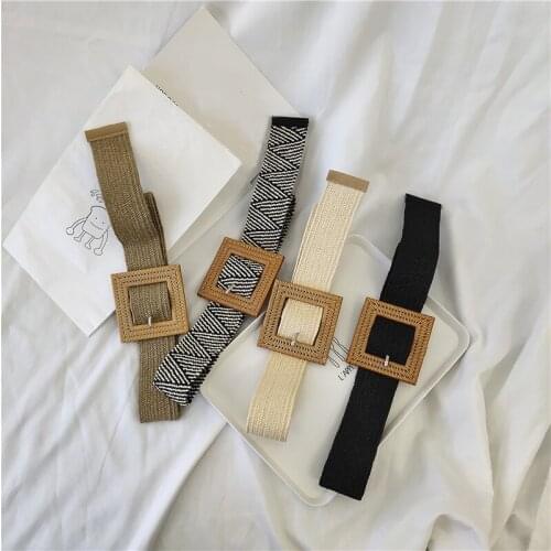 Women Knitted Fashion Belt Solid Square Round Buckel Adjustable Ladies Belt High Quality Chic Weave Vintage Belt Accessories