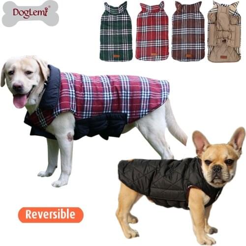 Reversible Pet Jacket Classic Plaid Checked Quilted Large Dog Coat Winter Pet Clothes