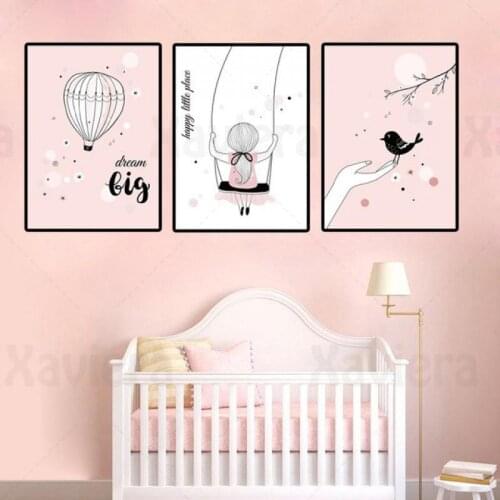 Pink Style Home Decoration Canvas Print Cartoon Girly Poster Nursery Baby Girl Bedroom Wall Decoration Picture Wall Art Unramed