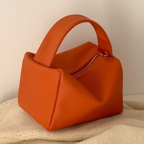 Hand carry Women Handbag 2021 new design litchi pattern orange versatile square box bag small square bag