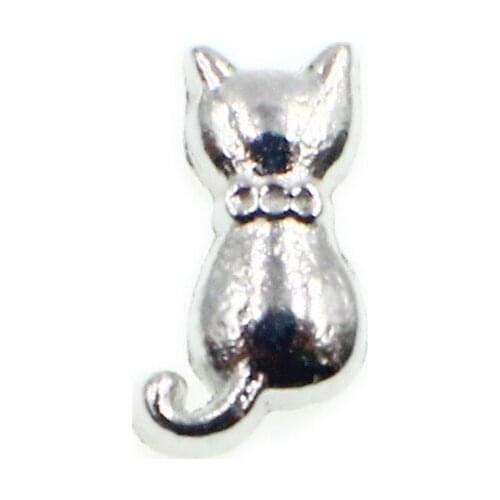 Silver Cat Back Floating Charms For Living Memory Glass Floating Locket Pendants Necklace DIY Accessories 10pcs/lot