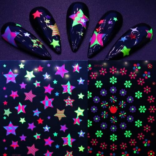 Luminous Nail Sticker Decal Flower Star Moon 3D Adhesive Summer Slider Glow In Dark Nail Art Decoration Manicure TRDP3181-DP3192