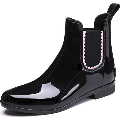 TONGPU Womens Ankle High ECO-PVC Decorative Scallop PU Waterproof Outdoor Rain Boots 209-562