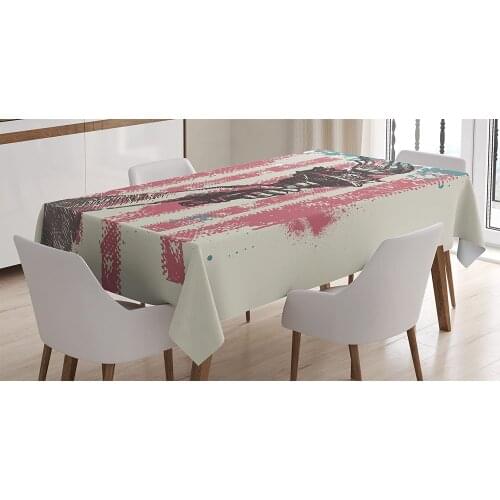 Uniqued American Flag Tablecloth, Abstract USA Patriot 4th of July Country Coat of Arms Loving The Nation Blue Pink
