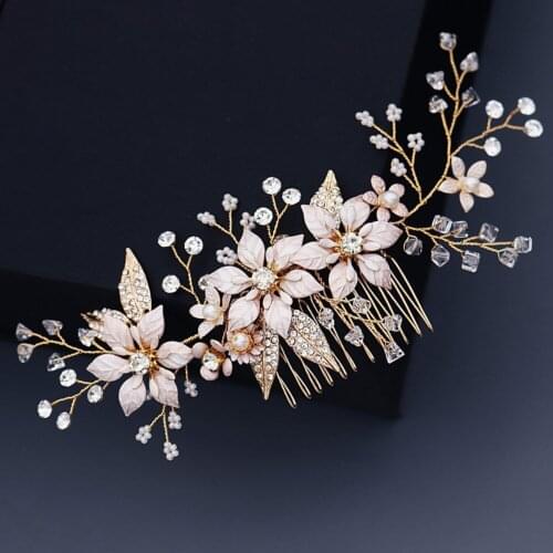 Korean Bride Flower Pearl Comb Handmade Crystal Wedding Comb Wedding Accessories