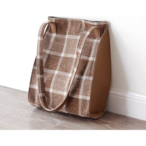 Vintage Plaid Women Bag Bolsas Luxury Handbags Ladies Canvas with PU Crossbody Bag Cloth Messenger Purse Female Retro Tote Bag