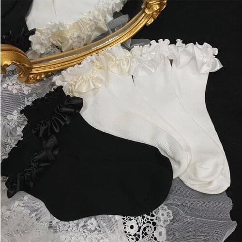 Japanese classical joker black cotton satin lace a soft wind heaps socks college female students younger sister girl socks