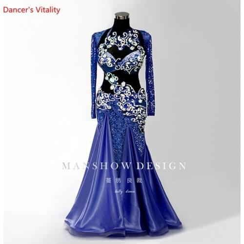 Senior Handmade Diamond Belly Dance Suit Adult Female Sexy Lace Performance Costumes Women Dancing Stage Competition Clothes