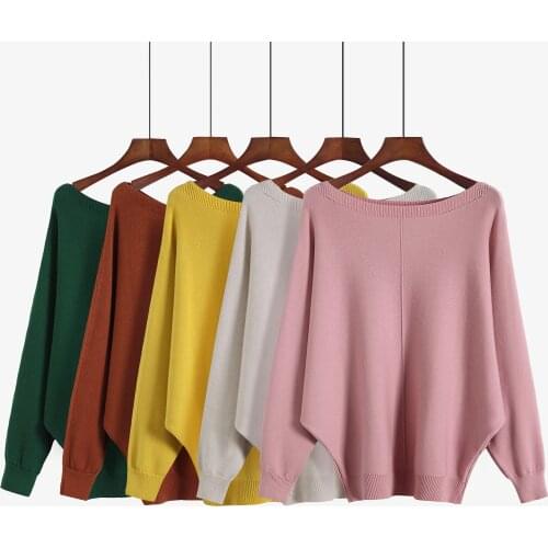 Oversized Loose Women Sweater Off Shoulder Baggy Pullover Batwing Sleeve Simple And Stylish Soft Knit Female Jumper Pull Femme