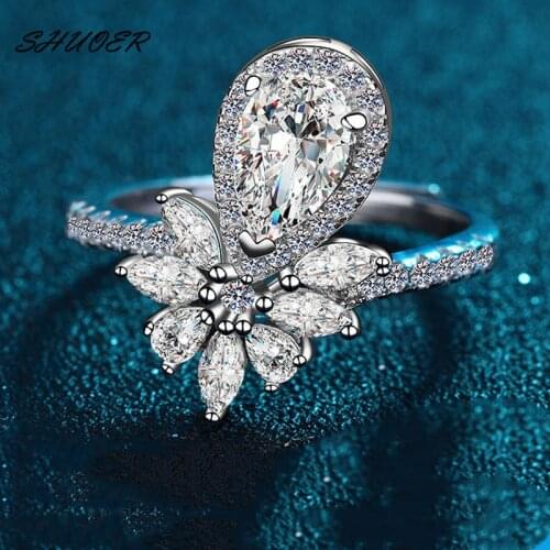 Classic 925 Sterling Silver Brilliant Cut 1 Carat Pass Diamond Tester D Color Water Drop Moissanite Pear Shape Ring for Women