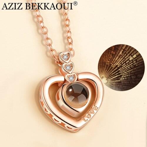 AZIZ BEKKAOUI Women Pendant Necklace With Gift Box 100 Languages I Love You Chain Choker Pendant Necklace Valentines Day Gift